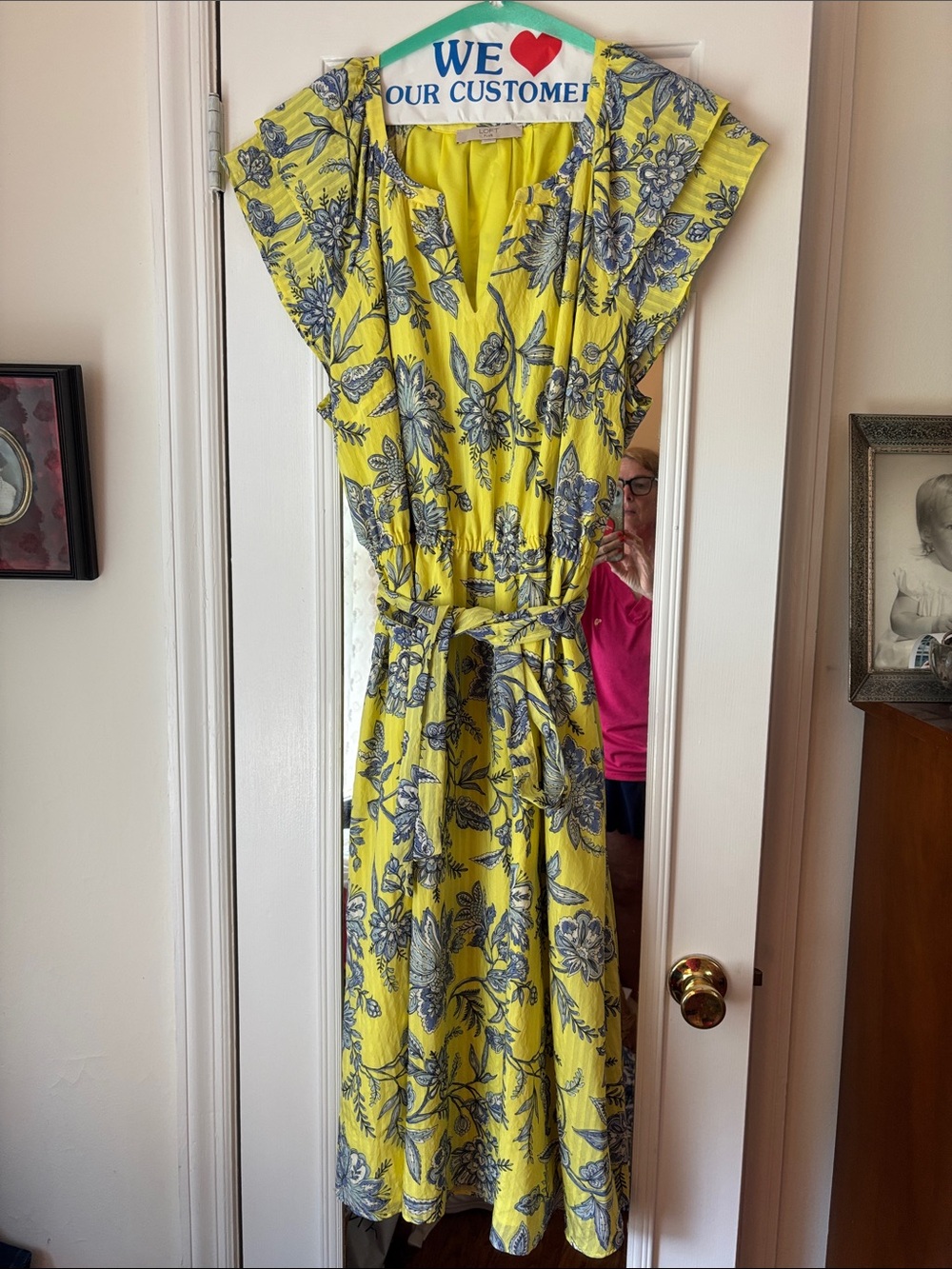 LOFT Yellow Floral Maxi Dress with Tie Waist